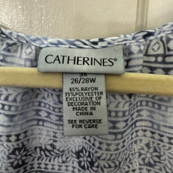 Catherines Womens Top 3X Blouse Blue Tasseled Floral Embroidered Boho Peasant - Picture 2 of 7